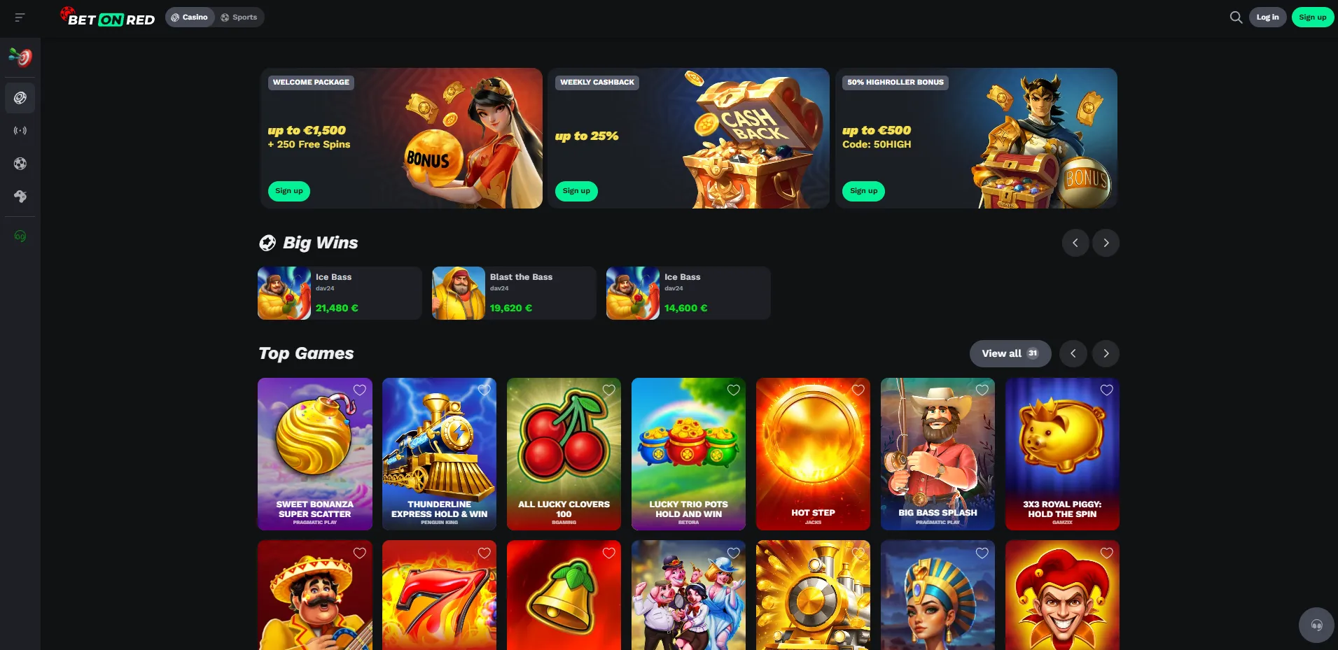 Amplio lobby de juegos en Betonred Casino con miles de tragamonedas emocionantes